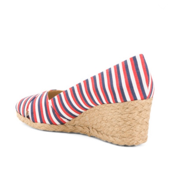 Adrienne Vittadini Navy & Red Bailee Peep Toe Wedges Women’s Size 8 EU 38 - Picture 8 of 10